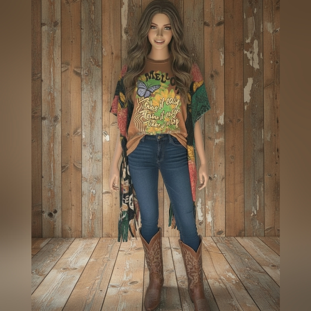 UPCYCLED Butterfly Kantha Poncho/Tunic Top One Size